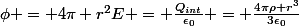 \phi = 4\pi r^2E = \frac{Q_{int}}{\epsilon_0} = \frac{4\pi\rho r^3}{3\epsilon_0}