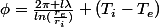 \phi=\frac{2\pi l\lambda}{ln(\frac{r_e}{r_i})} (T_i-T_e)
