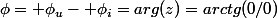 \phi= \phi_u- \phi_i=arg(z)=arctg(0/0)