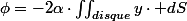 \phi=-2\alpha\cdot\iint_{disque}y\cdot dS