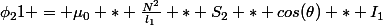 \phi_21 = \mu_0 * \frac{N^2}{l_1} * S_2 * cos(\theta) * I_1