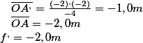 f^{,}=-2,0m\quad;\quad\overline{OA}=-2,0m\quad;\quad\overline{OA^{,}}=\frac{\left(-2\right)\cdot\left(-2\right)}{-4}=-1,0m