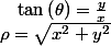\rho=\sqrt{x^{2}+y^{2}}\quad;\quad\tan\left(\theta\right)=\frac{y}{x}