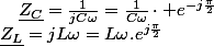 \underline{Z_{L}}=jL\omega=L\omega.e^{j\frac{\pi}{2}}\quad;\quad\underline{Z_{C}}=\frac{1}{jC\omega}=\frac{1}{C\omega}\cdot e^{-j\frac{\pi}{2}}