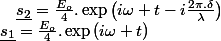 \underline{s_{1}}=\frac{E_{o}}{4}.\exp\left(i\omega t\right)\quad;\quad\underline{s_{2}}=\frac{E_{o}}{4}.\exp\left(i\omega t-i\frac{2\pi.\delta}{\lambda}\right)