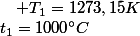 t_{1}=1000{^\circ}C\quad;\quad T_{1}=1273,15K