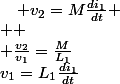 v_{1}=L_{1}\frac{di_{1}}{dt}\quad;\quad v_{2}=M\frac{di_{1}}{dt}
 \\ 
 \\ \frac{v_{2}}{v_{1}}=\frac{M}{L_{1}}