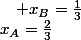 x_{A}=\frac{2}{3}\quad;\quad x_{B}=\frac{1}{3}