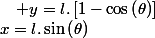 x=l.\sin\left(\theta\right)\quad;\quad y=l.\left[1-\cos\left(\theta\right)\right]