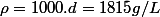 \rho=1000.d=1815g/L
