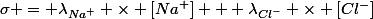 \sigma = \lambda_{Na^+} \times [Na^+] + \lambda_{Cl^-} \times [Cl^-]