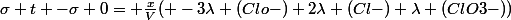 \sigma t -\sigma 0= \frac{x}{V}( -3\lambda (Clo-)+2\lambda (Cl-)+\lambda (ClO3-))