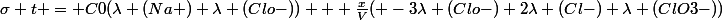 \sigma t = C0(\lambda (Na+)+\lambda (Clo-)) + \frac{x}{V}( -3\lambda (Clo-)+2\lambda (Cl-)+\lambda (ClO3-))