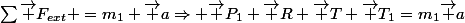 \sum{\vec F_{ext} =m_1 \vec a\Rightarrow \vec P_1+\vec R+\vec T+\vec T_1=m_1\vec a