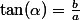 \tan(\alpha)=\frac{b}{a}
