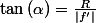 \tan\left(\alpha\right)=\frac{R}{|f'|}