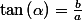 \tan\left(\alpha\right)=\frac{b}{a}