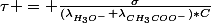 \tau = \frac{\sigma}{(\lambda_{H_3O^-}+\lambda_{CH_3COO^-})*C}
