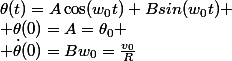 \theta(t)=A\cos(w_0t)+Bsin(w_0t)
 \\ \theta(0)=A=\theta_0
 \\ \dot{\theta}(0)=Bw_0=\frac{v_0}{R}