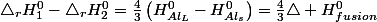 \triangle_{r}H_{1}^{0}-\triangle_{r}H_{2}^{0}=\frac{4}{3}\left(H_{Al_{L}}^{0}-H_{Al_{s}}^{0}\right)=\frac{4}{3}\triangle H_{fusion}^{0}