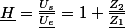 \underline{H}=\frac{\underline{U_{s}}}{\underline{U_{e}}}=1+\frac{\underline{Z_{2}}}{\underline{Z_{1}}}