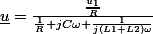 \underline{u}=\frac{\frac{\underline{u_{1}}}{R}}{\frac{1}{R}+jC\omega+\frac{1}{j\left(L1+L2\right)\omega}}