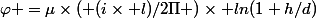 \varphi =\mu\times( (i\times l)/2\Pi )\times ln(1+h/d)