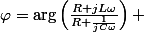 \varphi=\arg\left(\frac{R+jL\omega}{R+\frac{1}{jC\omega}}\right) 
