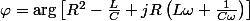 \varphi=\arg\left[R^{2}-\frac{L}{C}+jR\left(L\omega+\frac{1}{C\omega}\right)\right]