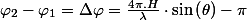 \varphi_{2}-\varphi_{1}=\Delta\varphi=\frac{4\pi.H}{\lambda}\cdot\sin\left(\theta\right)-\pi