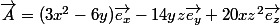 \vec{A}=(3x^2-6y)\vec{e_x}-14yz\vec{e_y}+20xz^2\vec{e_z}