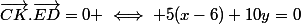 \vec{CK}.\vec{ED}=0 \iff 5(x-6)+10y=0