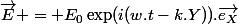 \vec{E} = E_{0}\exp(i(w.t-k.Y)).\vec{e_{X}}