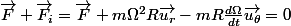 \vec{F}+\vec{F_i}=\vec{F}+m\Omega^2R\vec{u_r}-mR\frac{d\Omega}{dt}\vec{u_\theta}=0