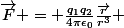 \vec{F} = \frac{q_1q_2}{4\pi\epsilon_0}\frac{\vec{r}}{r^3} 