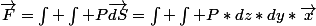 \vec{F}=\int \int P\vec{dS}=\int \int P*dz*dy*\vec{x}