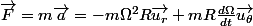 \vec{F}=m\vec{a}=-m\Omega^2R\vec{u_r}+mR\frac{d\Omega}{dt}\vec{u_\theta}