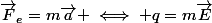 \vec{F}_{e}=m\vec{a} \iff q\vecE}=m\vec{E}