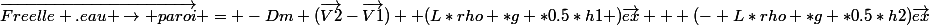 \vec{Freelle .eau \rightarrow paroi} = -Dm (\vec{V2}-\vec{V1}) +(L*rho *g *0.5*h1 )\vec{ex} + (- L*rho *g *0.5*h2)\vec{ex}