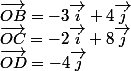 \vec{OA}2\vec{i}+4\vec{j};\vec{OB}=-3\vec{i}+4\vec{j};\vec{OC}=-2\vec{i}+8\vec{j};\vec{OD}=-4\vec{j}