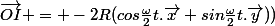 \vec{OI} = -2R(cos\frac{\omega}{2}t.\vec{x}+sin\frac{\omega}{2}t.\vec{y}))