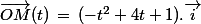 \vec{OM}(t)\,=\,(-t^2+4t+1).\vec{i}\;+\;(3t-2).\vec{j}