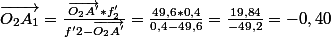 \vec{O_{2}A_{1}}=\frac{\vec{O_{2}A'}*f'_{2}}{f'2-\vec{O_{2}A'}}=\frac{49,6*0,4}{0,4-49,6}=\frac{19,84}{-49,2}=-0,40