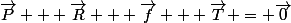 \vec{P} + \vec{R} + \vec{f} + \vec{T} = \vec{0}
