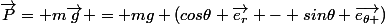 \vec{P}= m\vec{g} = mg (cos\theta \vec{e_{r}} - sin\theta \vec{e_{\theta }})