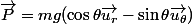 \vec{P}=mg(\cos\theta\vec{u_r}-\sin\theta\vec{u_\theta})