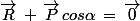 \vec{R}\,+\,\vec{P}\,cos\alpha\,=\,\vec{0}