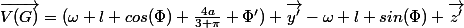 \vec{V(G)}=(\omega} l cos(\Phi)+\frac{4a}{3 \pi} \Phi') \vec{y'}-\omega l sin(\Phi) \vec{z'}