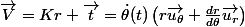 \vec{V}=Kr \vec{t}=\dot\theta(t)\left(r\vec{u_\theta}+\frac{dr}{d\theta}\vec{u_r}\right)