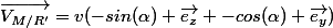 \vec{V_{M/R'}}=v(-sin(\alpha) \vec{e_z}+-cos(\alpha) \vec{e_y})